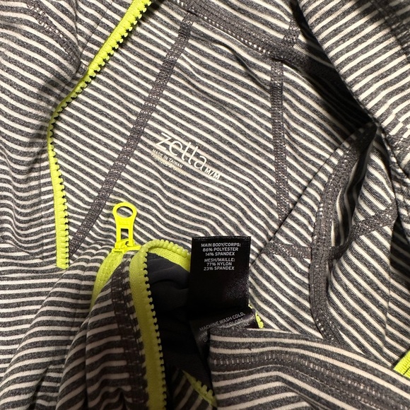 Zella Hooded Grey/White Stripe/Neon Green Zip, Zip up Jacket*2 Way Zipper size M - Picture 4 of 7